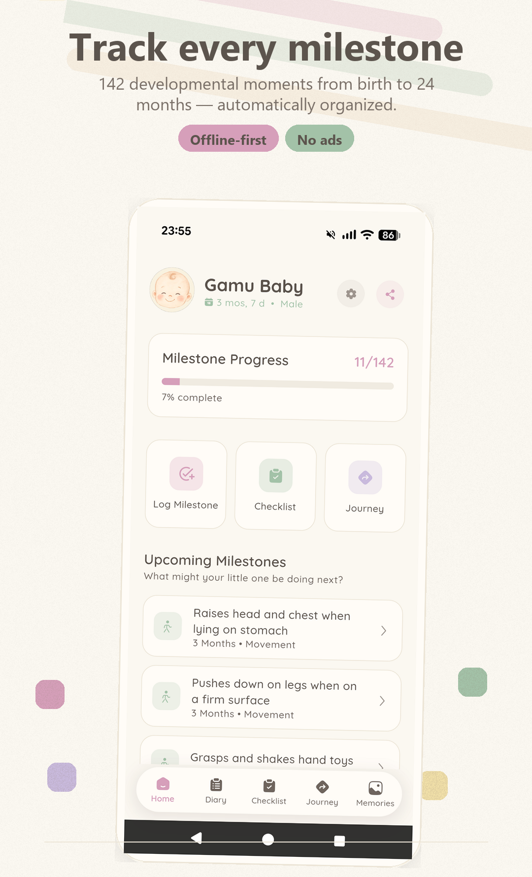Gamu Baby milestone home screen